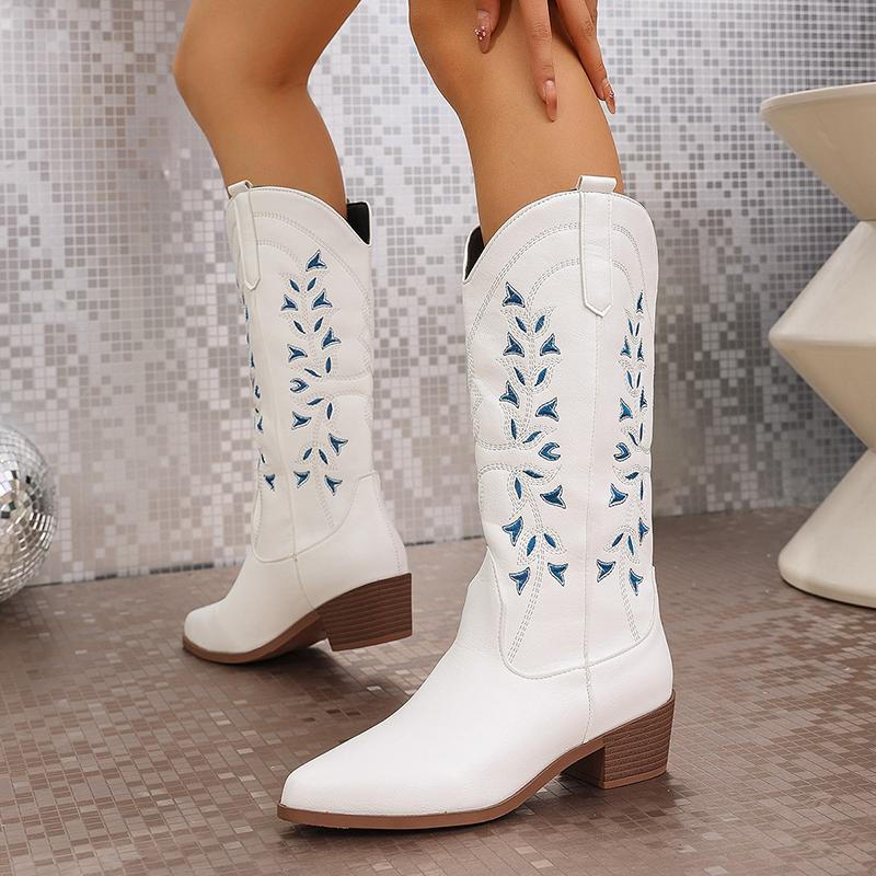 Modă Vintage Broderie Femei Cizme Cowgirl Vestice Modă Slip On Botine Lungi Pantofi cu Toc Gros de Designer Botas Mujer