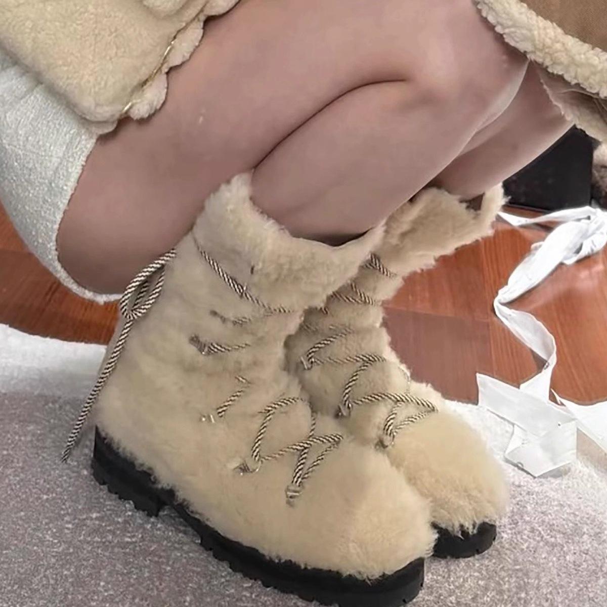 Snow boots women s year thick-soled straps plush boots warm medium cotton boots women 40 абрикосовый
