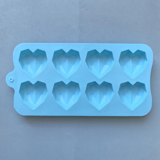 8-Holte Diamant Hart Siliconen Vorm voor Bakken Anti-Aanbak Valentijnsdag Chocoladevorm 3D Diamant Hartvormige Snoep IJsblokjesvorm Zeepmaakvorm