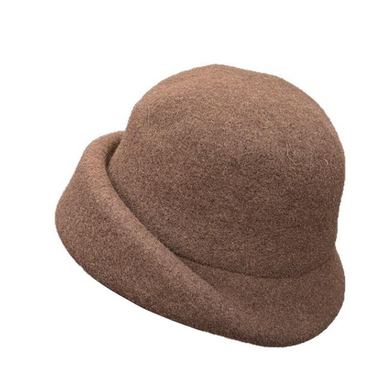 French Wool Blended Top Hat Women's Autumn and Winter Advanced Sense Crimped Bucket Hat Elegant Temperament Socialite Style Dome Basin Hat