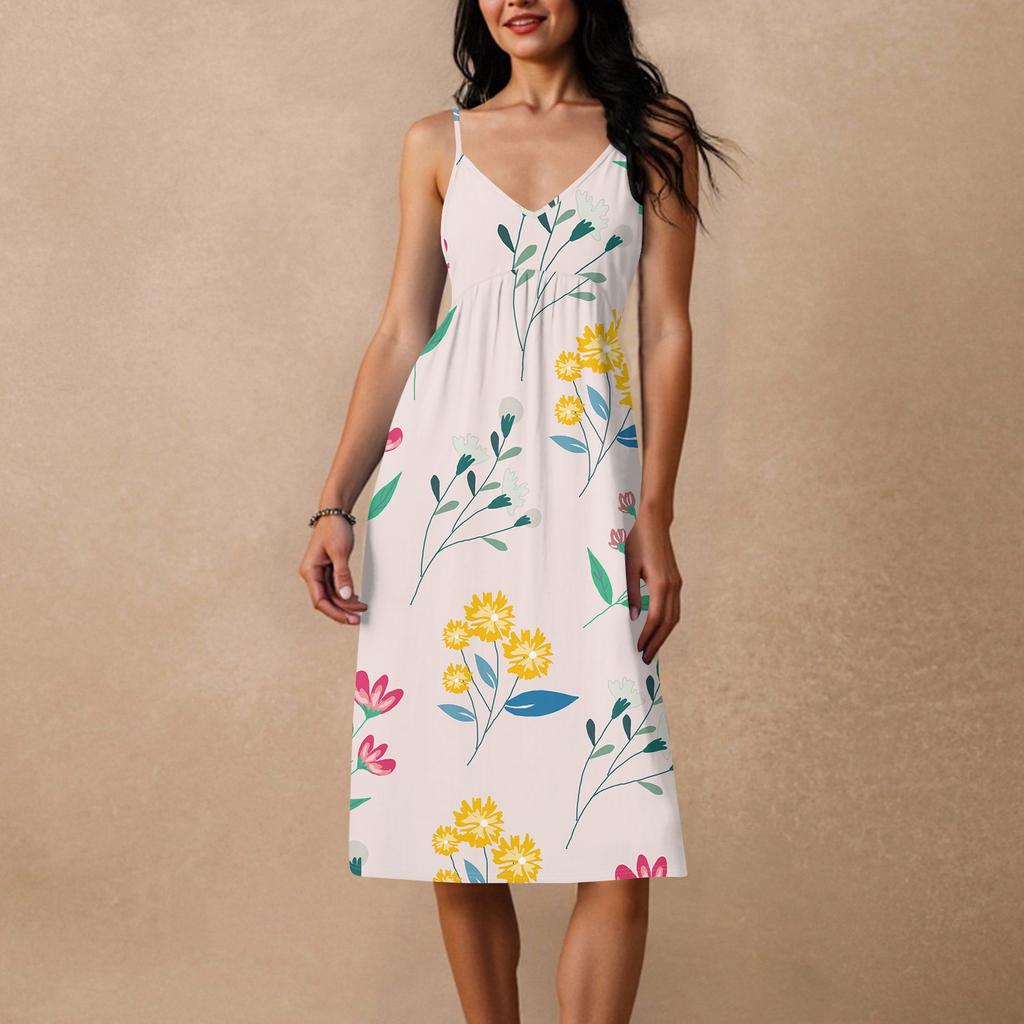 Women's Spaghetti Strap Backless Bow Loose Casual Beach Holiday Dress Sundress