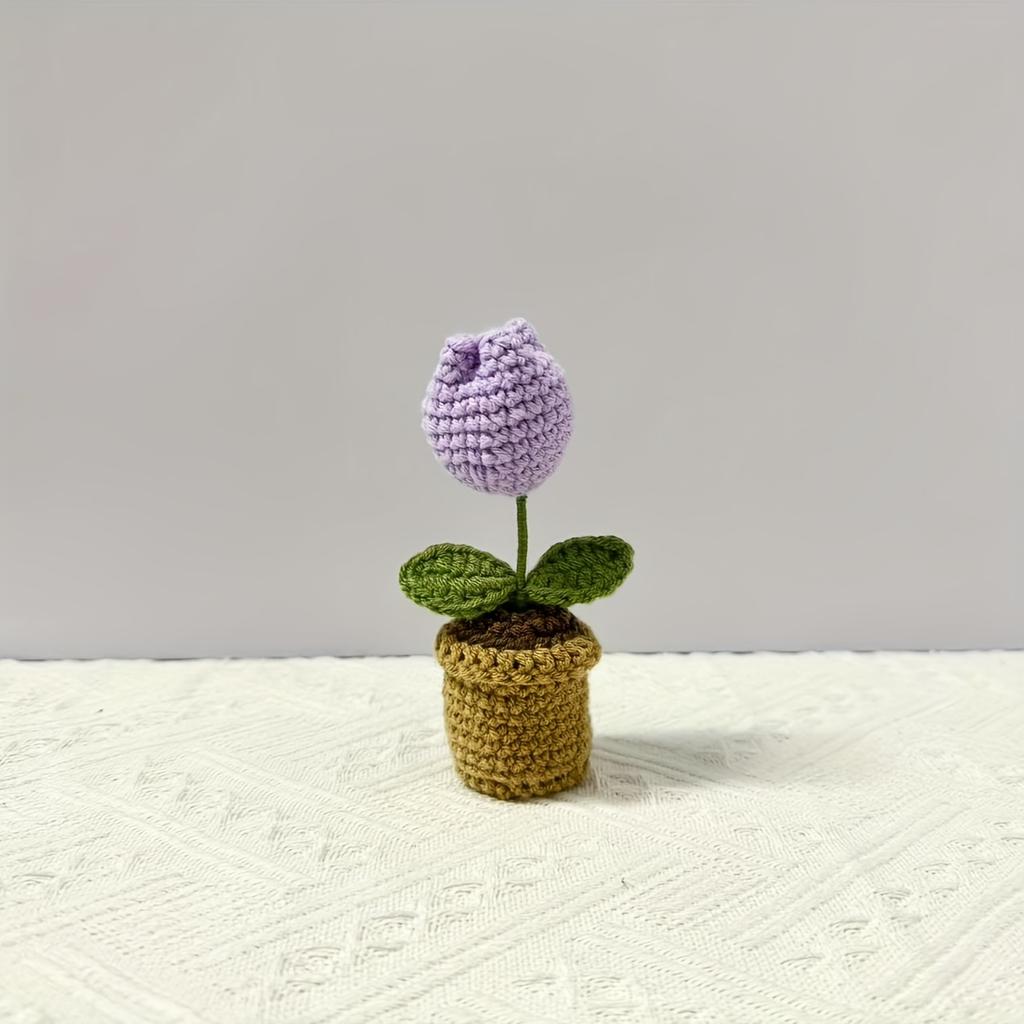 Simulated Flower Hand Woven Small Potted Plant Tulip Sunflower Hook Weaving Desktop Decoration Simulated Flower Ornament Gift