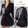 Women's Satin Mesh Deep V Comfy Cami Sleep Dress with Robe Lounge Set