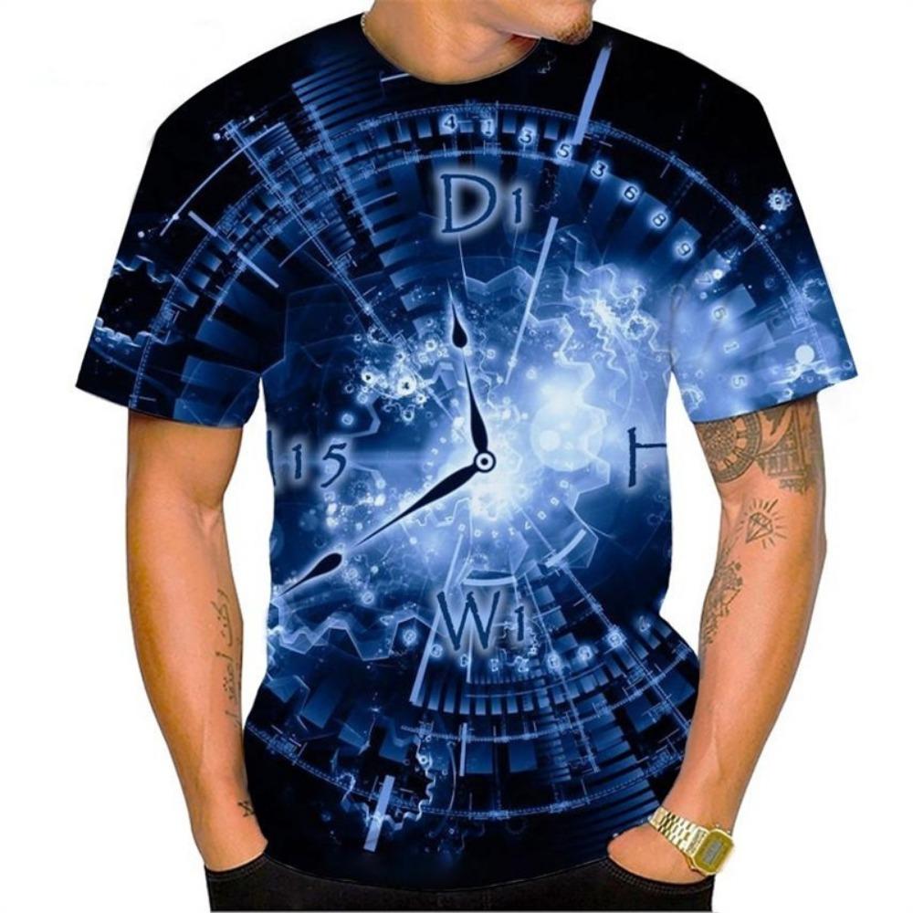 Retro Gothic Clock Men's T-shirt Breathable Quick Drying Streetwear Short Sleeve 3D Printing Summer Tops Oversized T Shirt