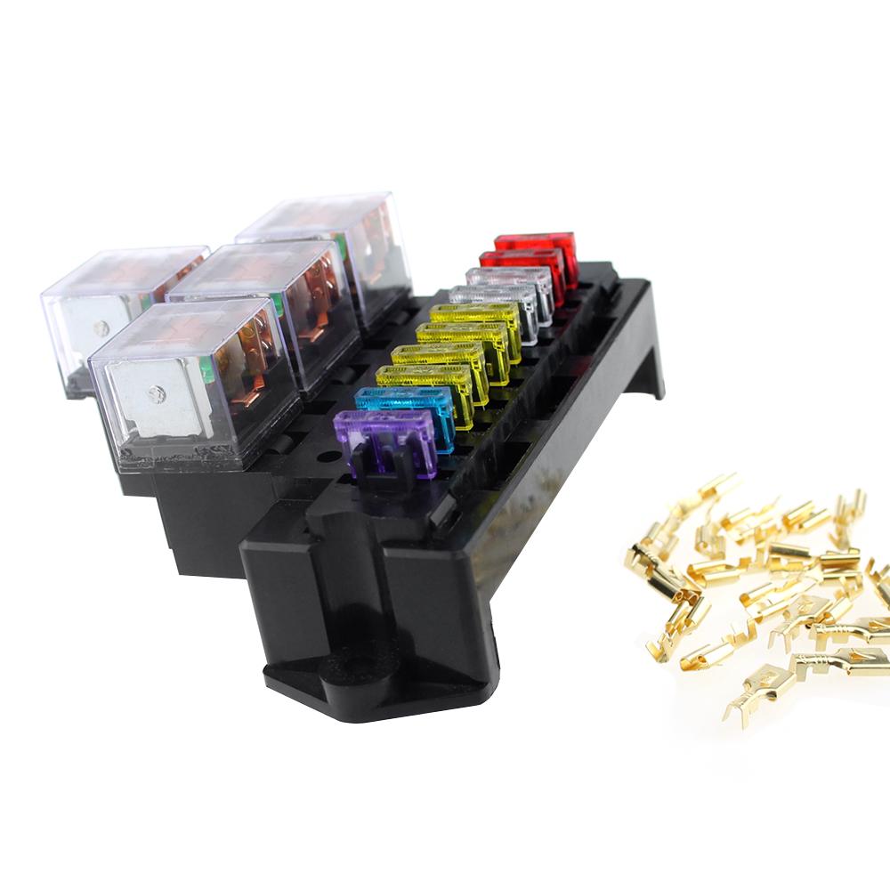 10-vägs säkringsdosa 5-stifts sockelbas relä säkringshållarblock med 13 st