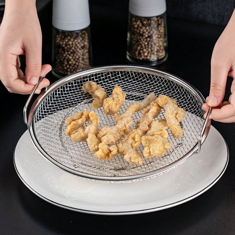 Stainless Steel Mesh Strainer Basket with Barbecue Tongs Multi-Functional Filter Drain Tray for Fried Foods Desserts Vegetables