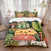 3pcs Cactus Mushroom Cat Pattern Bedding Set, Includes Without Pillow Inserts, Soft Comfortable Bedding Set,All-Season Use A0924015