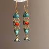 1 Pair Vintage Fish Tassels Enamel Long Hoop Earring for Women Gold Plated Alloy Lightweight Comfort for Casual and Party Wear
