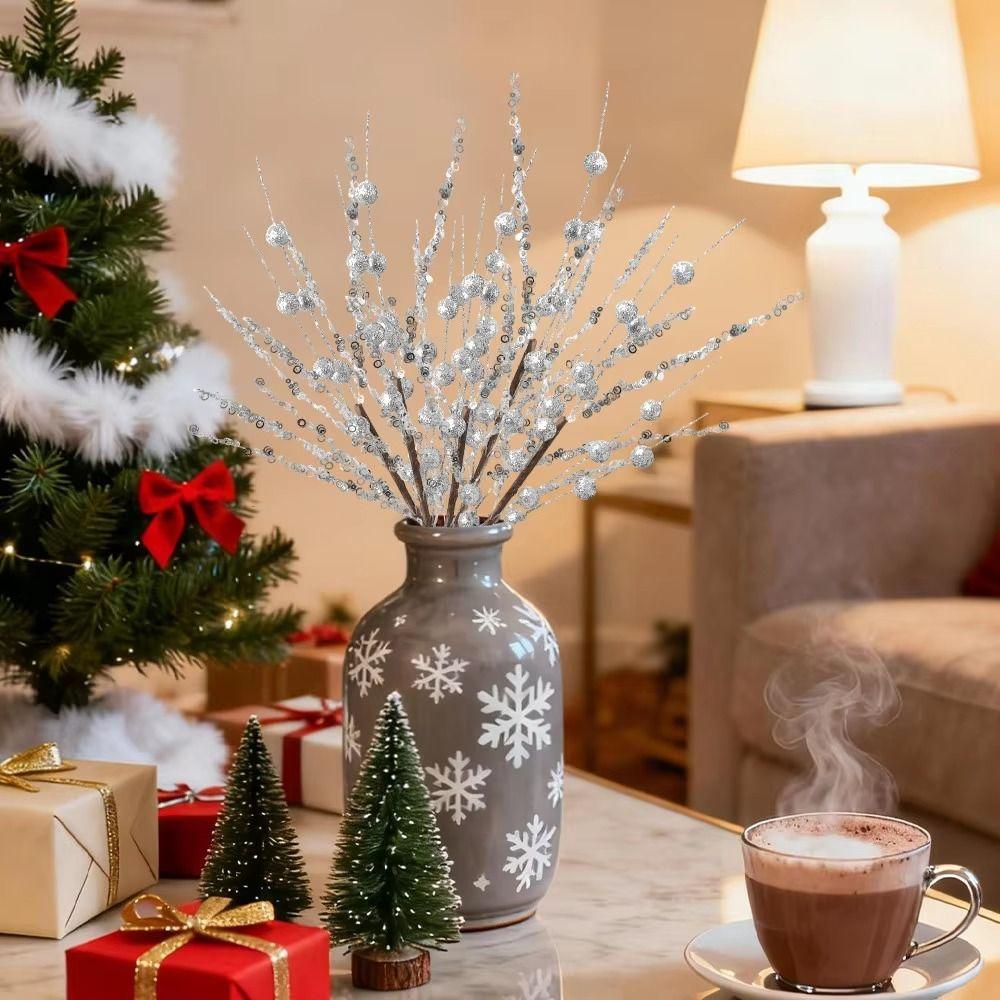 Glitter Coated Christmas Tree Picks Gold Red Pink Floral Branches  Holiday Party