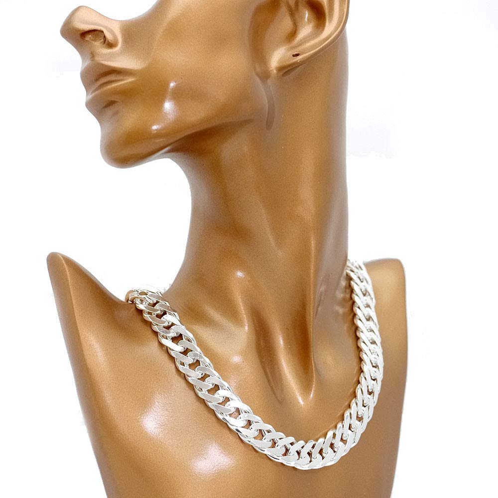 Made In Italy Silver 925 Double Kihei Necklace M1 Silver Double Width 12mm Thick Thickness Length [Silver One] Men's [White 6-sided 3.5mm 56cm]