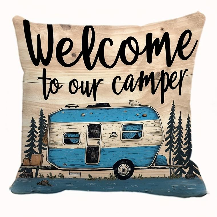 Vintage Country Camping Pillow Covers Square Cushion Covers Camper Vans Pine Trees Adventure Outdoor Nature Home Decor Sofa Room