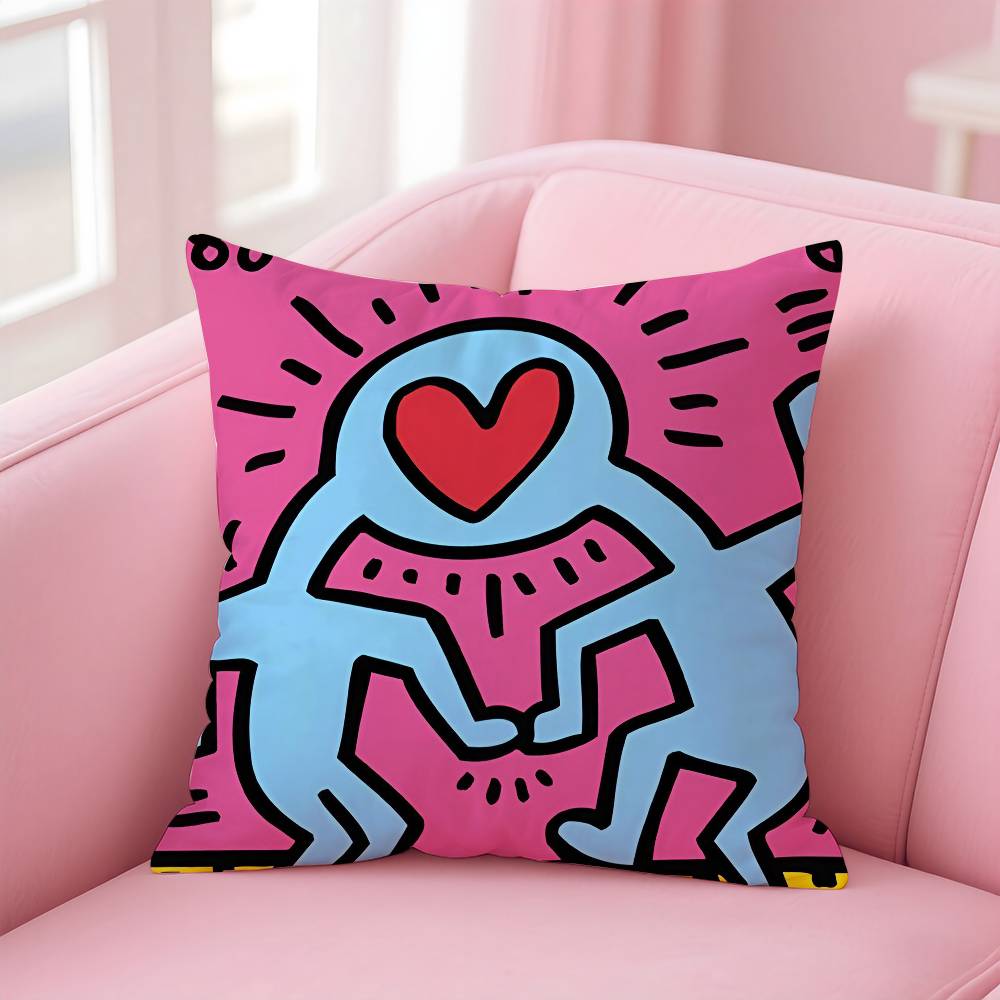 Funny K-Keith Haring Arthritis Print Pillow Case Anti-Dustmite Pillowcase Invisible Zipper Silky Short Plush Sofa Cushion Cover