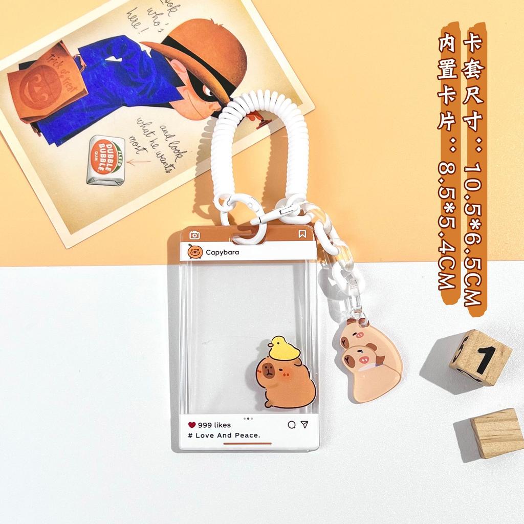 Cute Capybara Card Holder Cartoon Transparent Photo Card Holder Student Badge Protective Case ID Card Organizer Stationery Gift