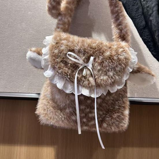 Fuzzy Tote Bag for Women Plush Reindeer Animal Shoulder Bag Large Fluffy Deer Purse