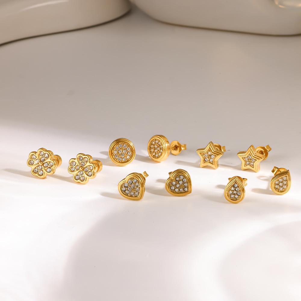 Stainless Steel Flower Ear Studs With Gold Plating For Women Summer