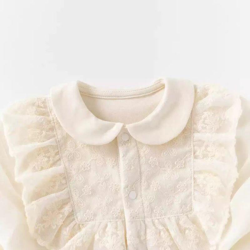 British Baby Spring and Autumn Clothing for Girls, Pure Cotton Romper with Stylish Lace Trim, Princess Style for Full Month and 100 Days Celebrations