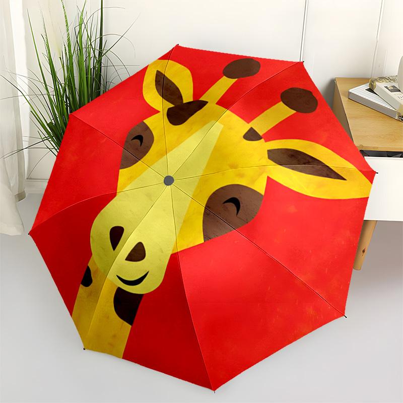 1pc Giraffe Head Automatic Open/Close Umbrella 8-Rib Strong Frame, Portable Travel Umbrella for Women & Men, Birthday Gift Parties 015