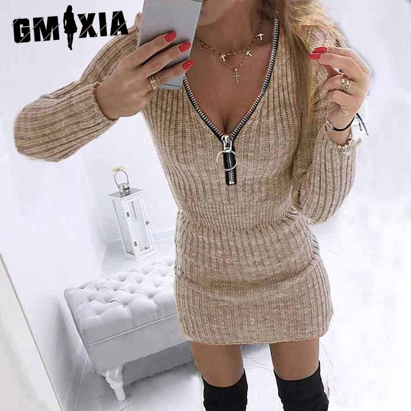 

GMXIA S-5XL Осенне-зимние женские юбки с запахом, трикотажное платье с длинным рукавом и молнией на талии, бедра L хаки