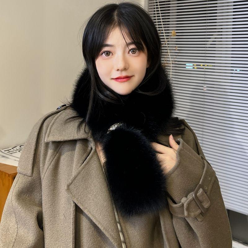 Women's Scarves Elegant Pearl-embellished Double-sided Faux Fox Fur Scarf - Warm Thickened Autumn/winter Women's Neck Warmer