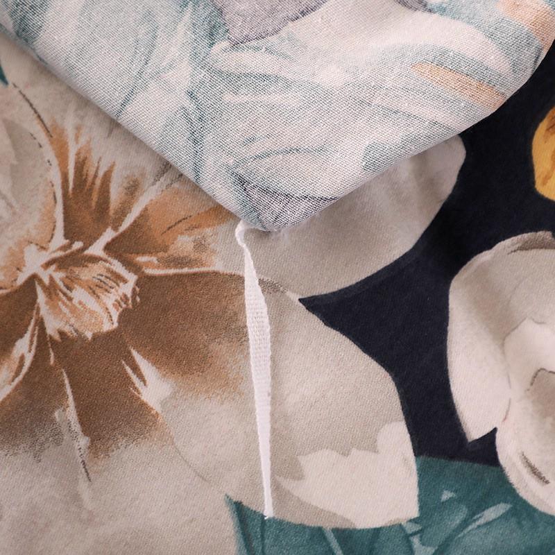 Luxury Flower Style Cotton Duvet Cover Skin-friendly Soft Bedding White Floral Botanical Pattern Comforter Cover with Zipper