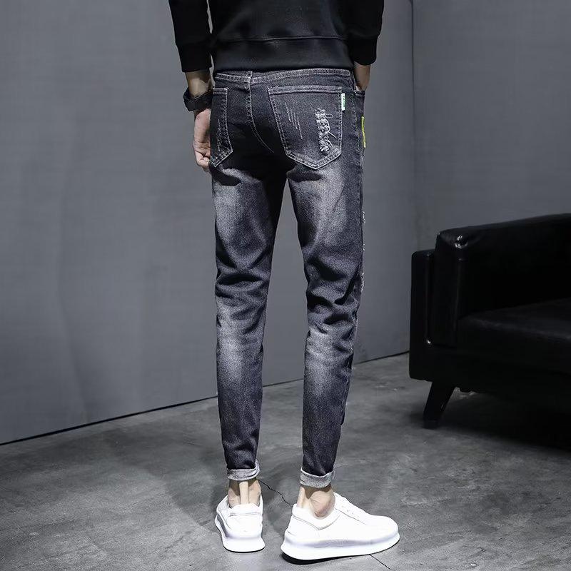 Men's Trendy Ripped Slim Fit Nine-Point Skinny Jeans - Elastic, Breathable, Casual Summer Wear
