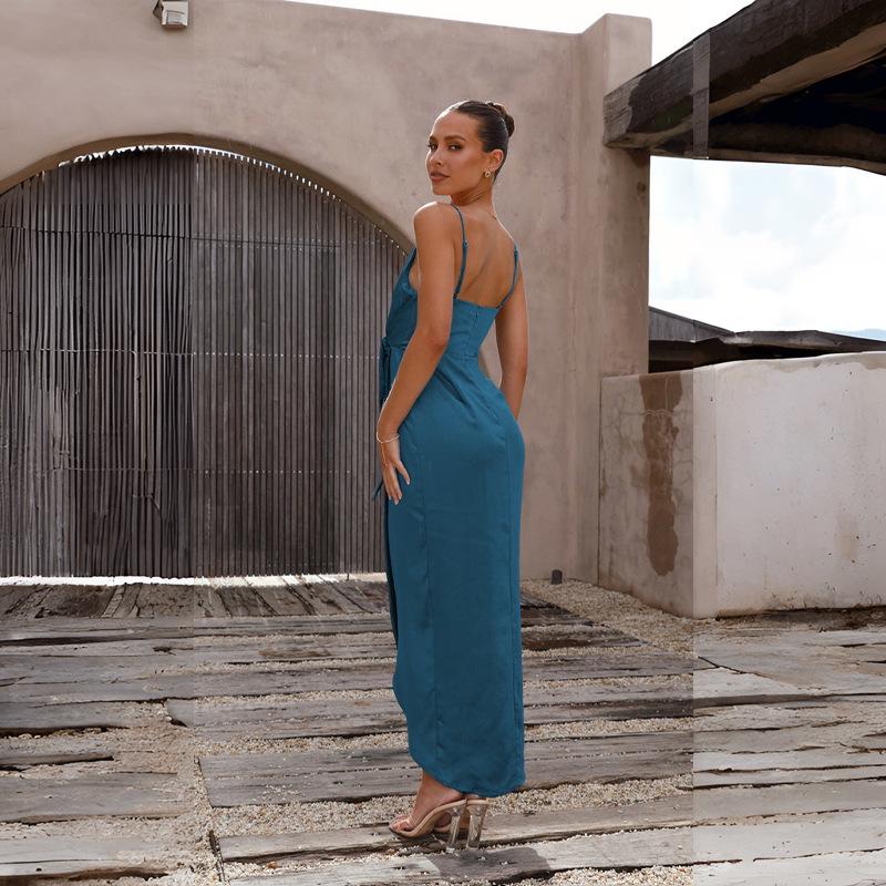 2024 Spring/Summer European and American Women's Solid Color Sling French High-End Dress