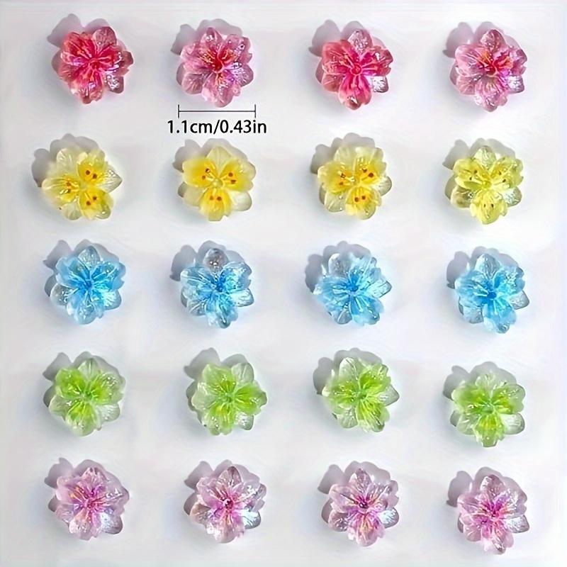 100/200pcs 3D Flower Nail Charms Ice Translucent Flower Nail Charms Flower Nail Art Charms Luminous Flower Nail Designs Resin Pe