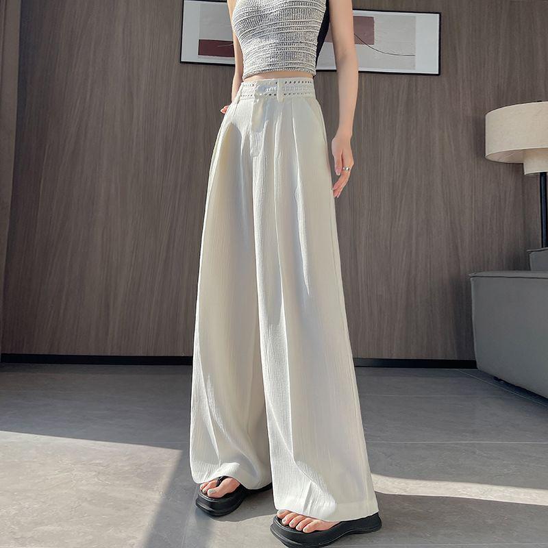 Women s Hollow Lace Splicing Wide-Leg Summer Pants: Textured, Casual, Slim Fit S (suggested 40-50 kg)