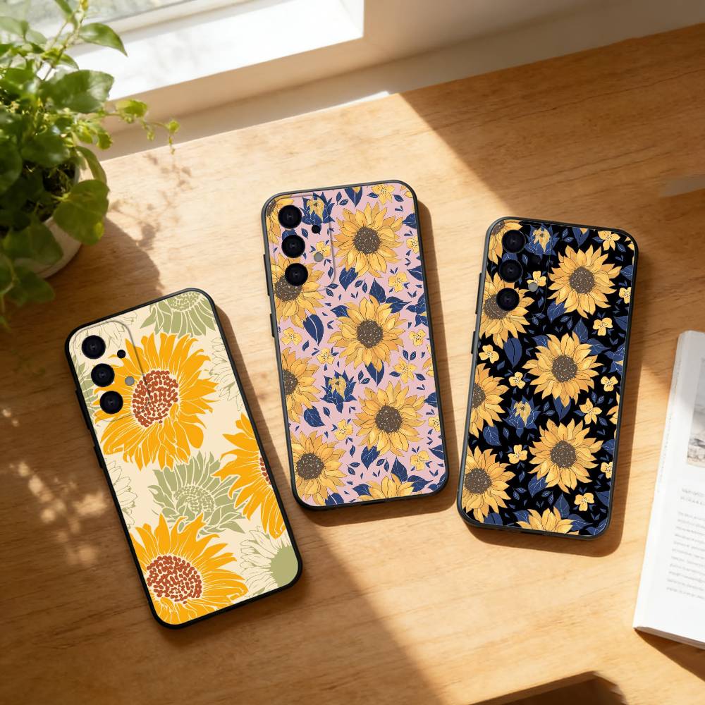 Sunflower blossoms Phone Case For Samsung S25,24,23,22,30,21,10,9,Ultra,Plus,Lite Soft Black Case