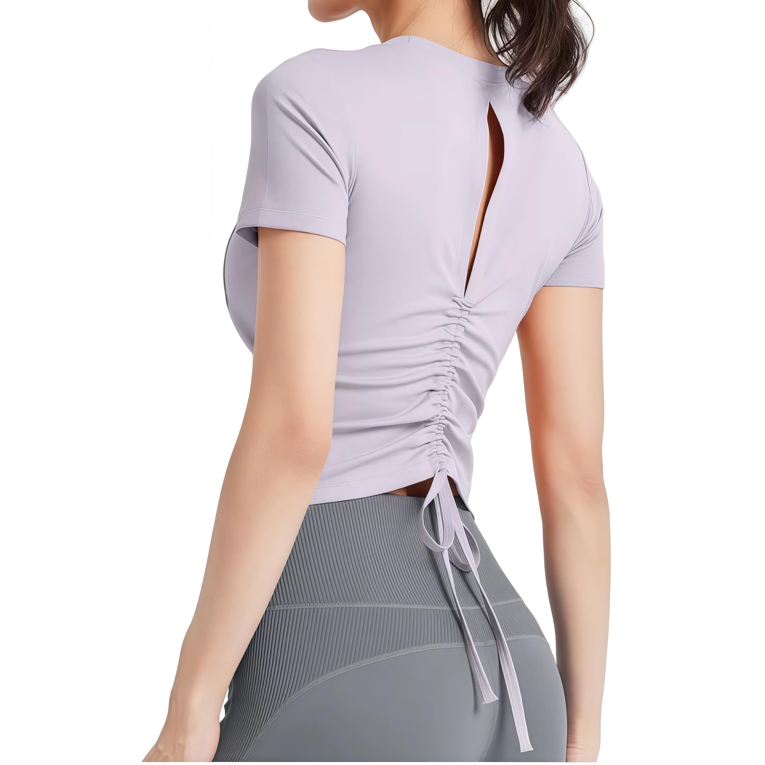 

Asodeer Yoga Short Sports Open Pilates Short Fitness Women s T-Shirt, Sleeve, Top, Cooling, Back, Drawcord, Cupped, Wear, Moisture-Wicking,