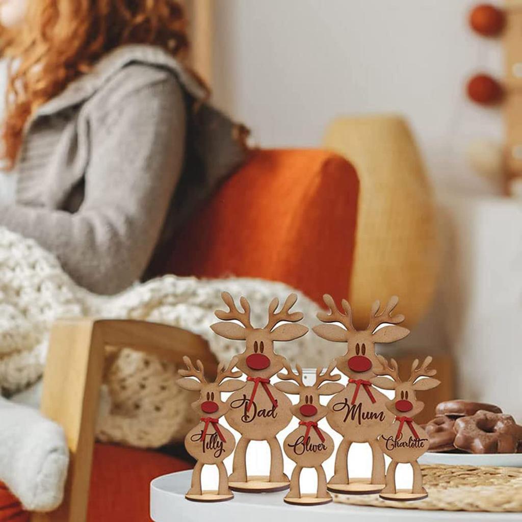 Reindeer Freestanding Place Card Wooden Xmas Dinner Table Name Card Holder for Holiday Party Decoration