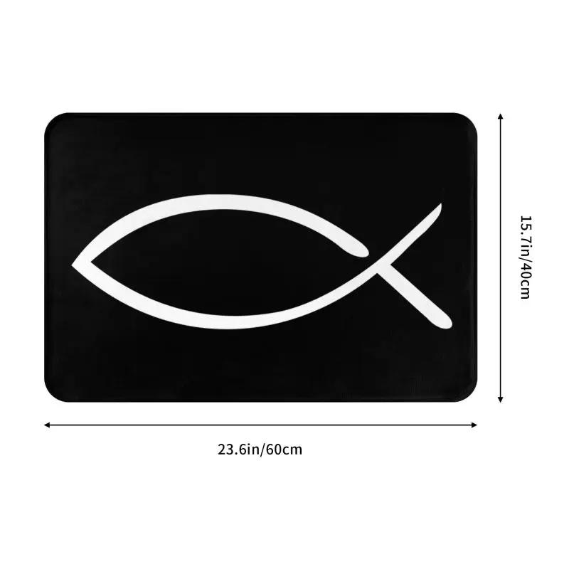 Jesus Fish Front Door Mat Anti-Slip Outdoor Quick Dry Christian Doormat Kitchen Balcony Entrance Rug Carpet
