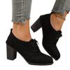 Elegant small leather shoes 22 trendy suede thick high heels autumn beautiful front lace-up Mary Jane shoes