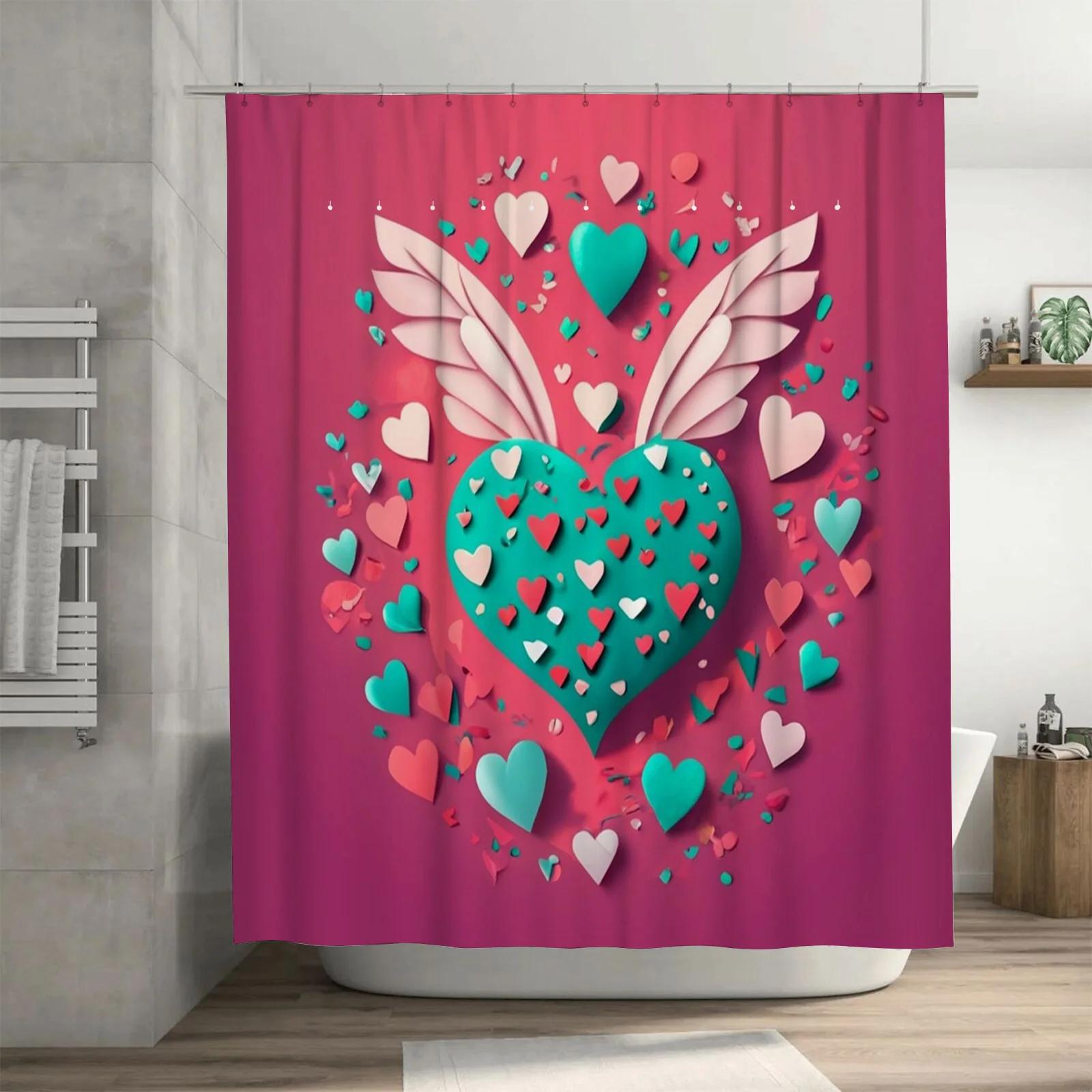 

Winged Heart Romantic Shower Curtain - Waterproof, Mildew-Resistant, Unique Design Adds Charm To Your Bathroom Space W60H190(CM)-1 Pcs