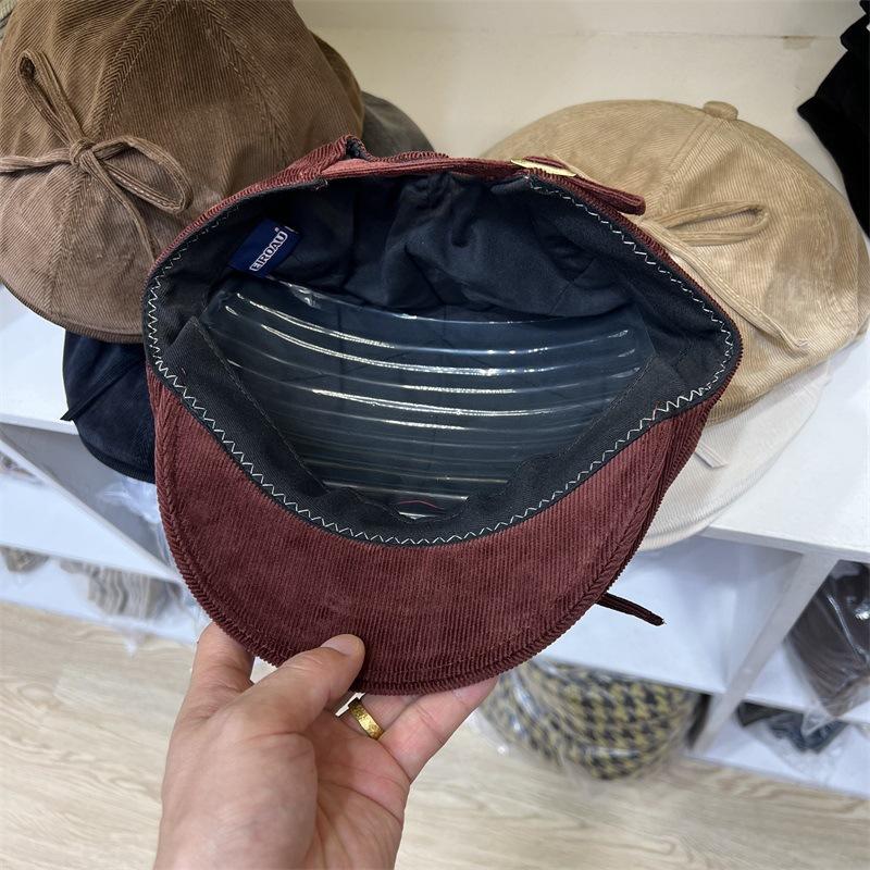 

Twill corduroy forward hat women autumn and winter warm bow personality literary retro peaked cap tide M（56-58cm） сірий колір