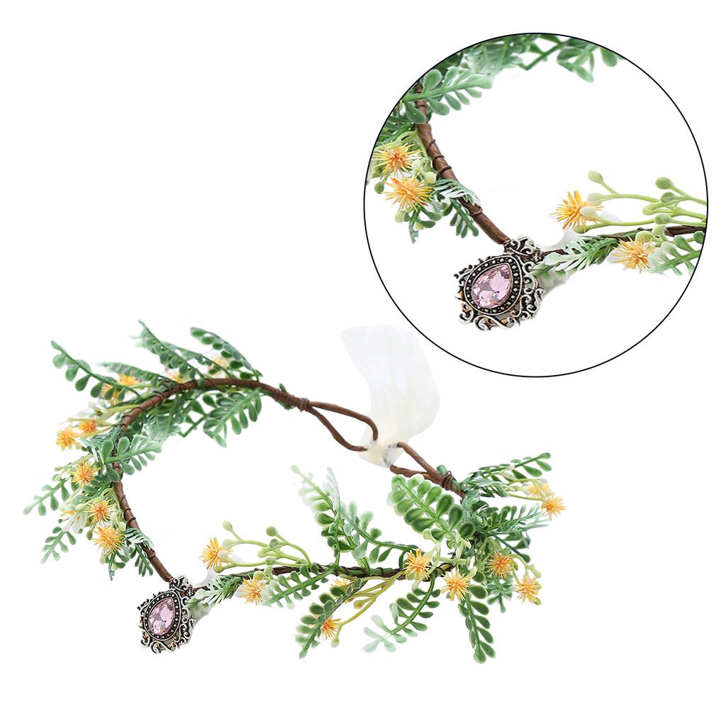 Flower Crown Cosplay Fairy Headband for Girls Adjustable Ethnic Style Hair Hoop Wedding Party Bride Hair Accessories