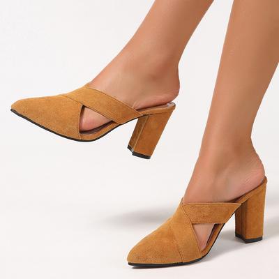 Spitze Zehen High Heels Damen Hausschuhe Wildleder Pantoletten Schuhe 2025 Frühling Marke Klobige Sandalen Mode Zehentrenner Pumps Pantoletten Mujer