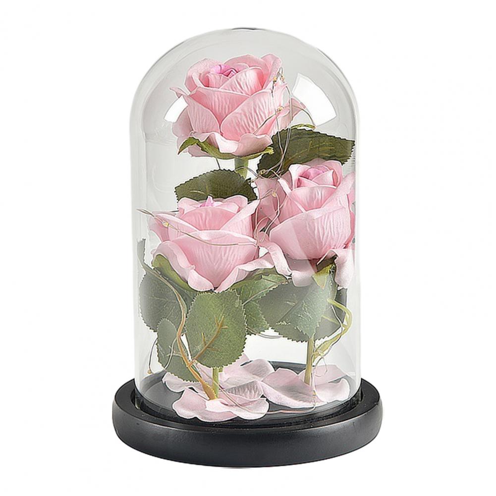 Gold Foil Rose Glass Cover Multipurpose Rose Decoration In Glass Dome with Black Wood Base Romantic Valentine's Day Gifts