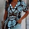 Damen Floral Print T-Shirt V-Ausschnitt Kurzarm Locker Lässig Sommer Tägliche Oberteile
