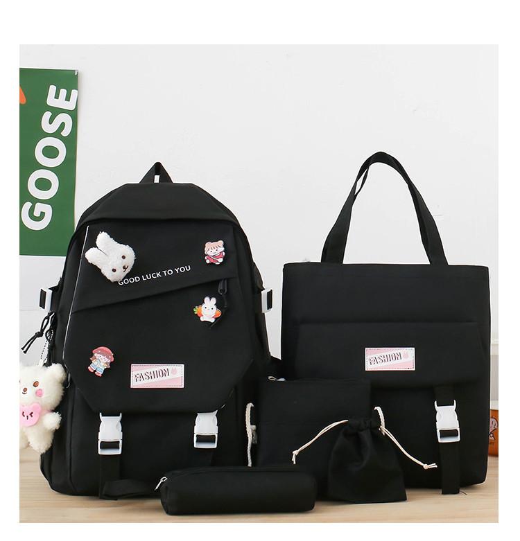 

Wear-resistant Canvas Backpack For Junior High School Girls Big Capacity Book Bag чорний