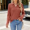 Women's Fashionable Solid Color Long Sleeved Collar Pocket Loose T-shirt Top