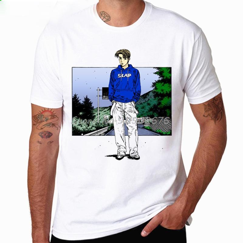 Men Print Drift Japanese Anime T Shirt Short Sleeves O Neck Summer Cool Casual AE86 Initial D H