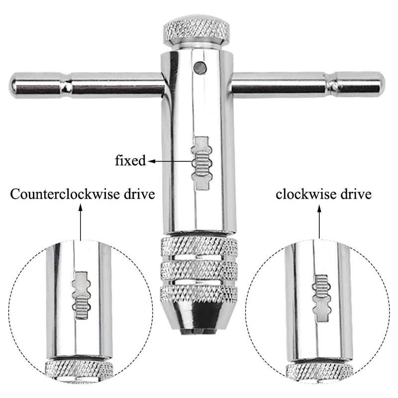 T-Handle Ratchet Tap Wrench M3-M8 M5-M12 Wrench 5Pcs Set Of M3-M8 Taps Adjustable Ratchet Hand Wrench Manual Tapping Accessories