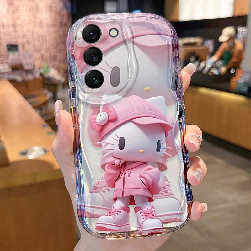Hello Kitty Wave Case for Samsung Galaxy S24 S23 S22 S21 Ultra Plus S20 FE A73 A72 A71 A55 A54 5G A53 A52 A51 4G A50S A50 Cover