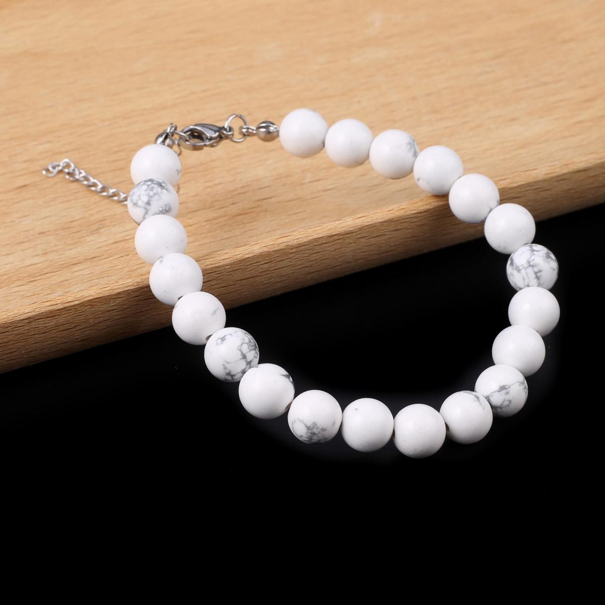 

Новый стильный женский браслет, натуральный камень, флюорит/агат/розовый кварц/унакит, бусины 8X8 мм, подвески для женщин, подарок на день рождения White Turquoise