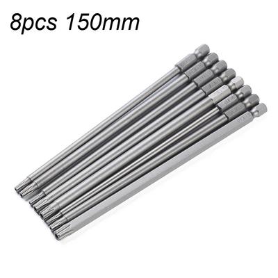 8PCS Star Screwdriver Bit Set 1/4 Inch Hex Shank Magnetic Star Bits T8-T40 for Drill Wrench 100mm 150mm 200mm
