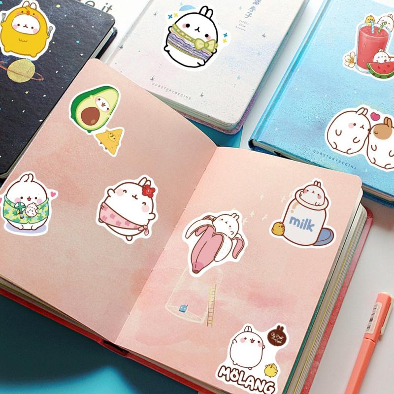 50PCS Cute Cartoon Round Rabbit Waterproof Stickers For Suitcase Notebook Skateboard Decal