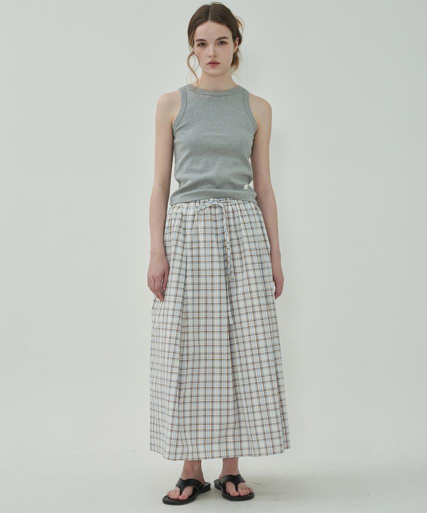 Mot Flare Cotton Long Skirt - Check Blue