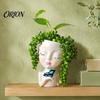 Makeup Brush Holder Creative Resin Girl Portrait Flowerpot for Green Plants Succulents, Holder, Multifunctional Head Vase Vase, Decorative Desktop
