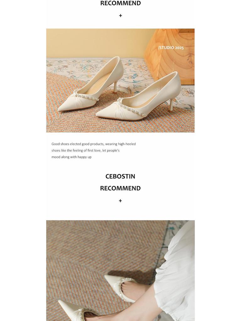 BEIJIANI 3356-1 Knotenperle Xiuhe Satin Hochzeits-Stilettos für Damen